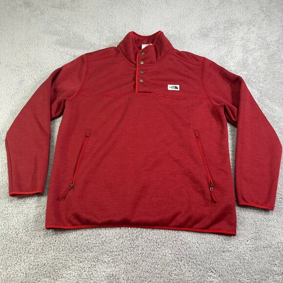 The North Face Sweater Sherpa Patrol Lined 1/4 Snap Red Pullover Men's XL - Picture 1 of 14